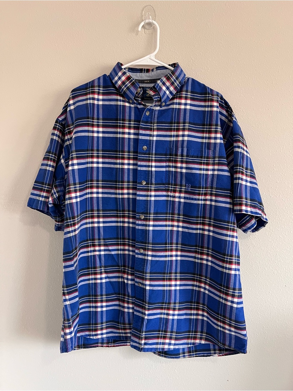 Wrangler Blue Plaid Short-Sleeve Button-Down Shirt